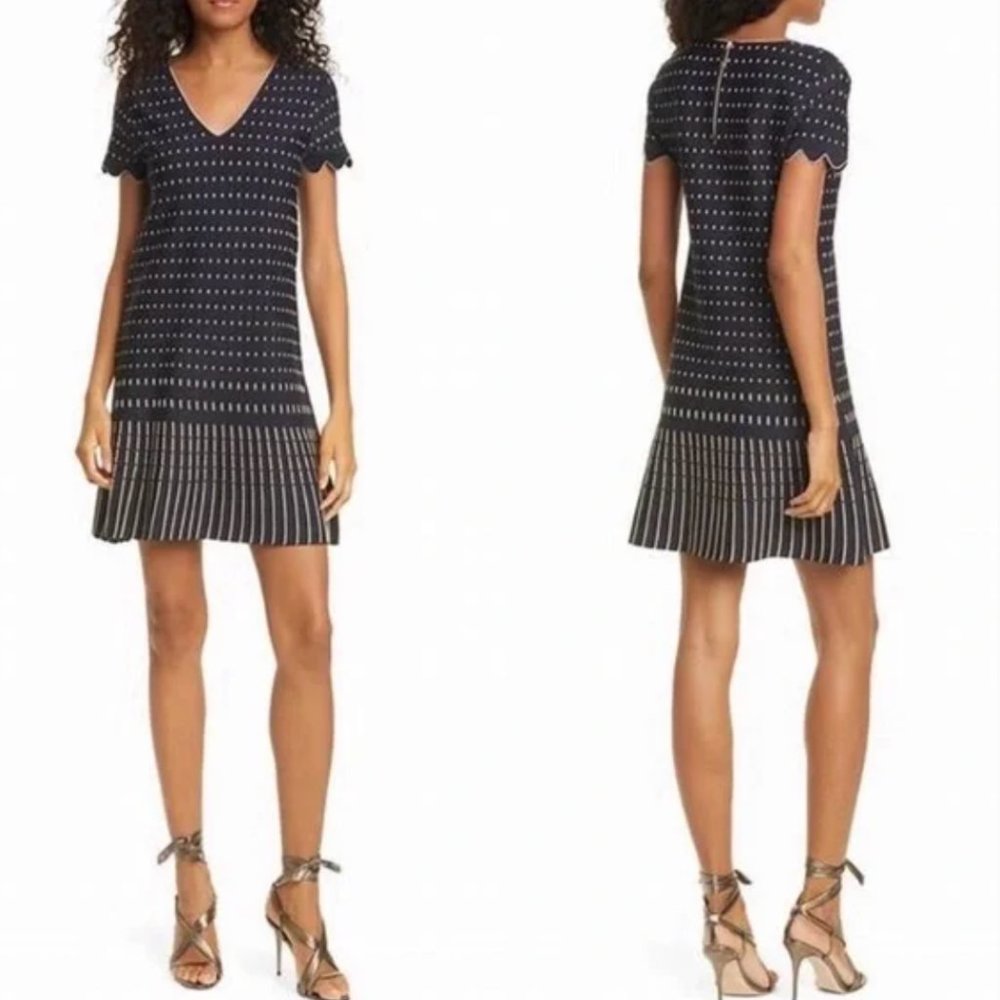 Ted Baker Navy Maciiey Stitch Detail Knit Short Sleeve Sweater Dress